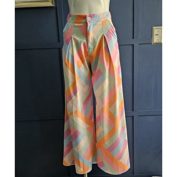 Shein Retro Mod Print Wide Leg Pants sz Small - Picture 1 of 4